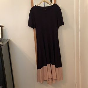COS A-line short sleeve navy and tan dress. 100% cotton. Size medium